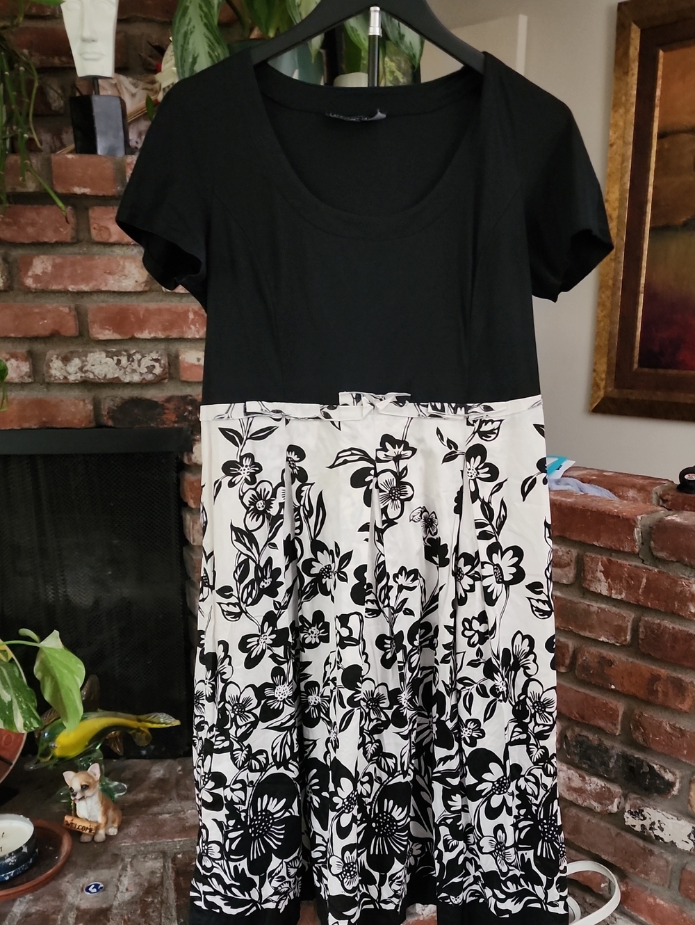 Lafayette 148 New York Black White Floral Fit & Flare Midi Dress